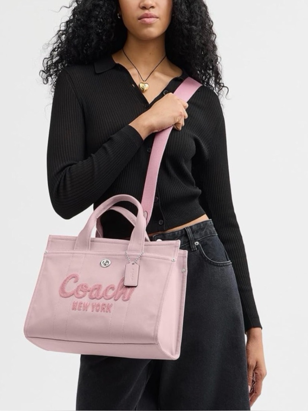 COACH Denim Medium Cargo Tote Bag, BALLERINA PINK - Picture 12 of 13